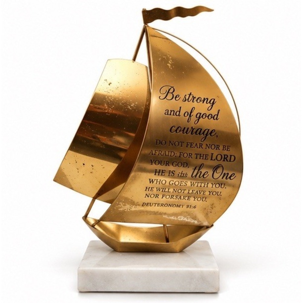 Dicksons Gold Sailboat Deuteronomy 31:6 Christian Decor Marble Base 8.5"